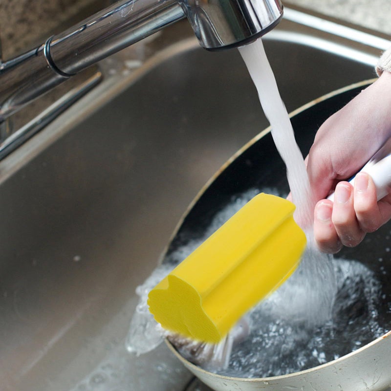 3pcs Kitchen Sponges Set With Handles High Density For Dish Pot Wok Cleaning Gray And Yellow - Image 4