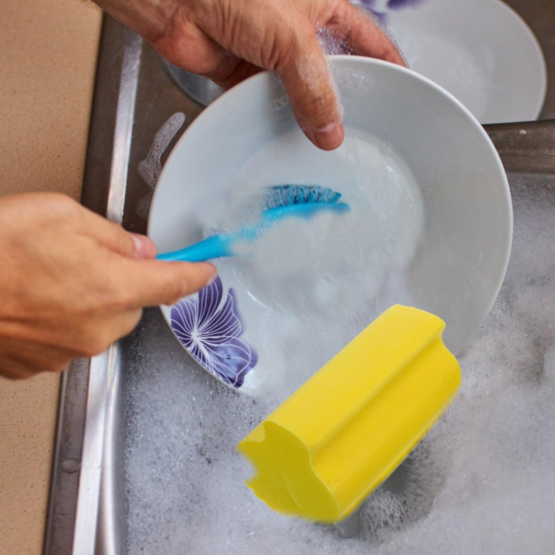 3pcs Kitchen Sponges Set With Handles High Density For Dish Pot Wok Cleaning Gray And Yellow - Image 5