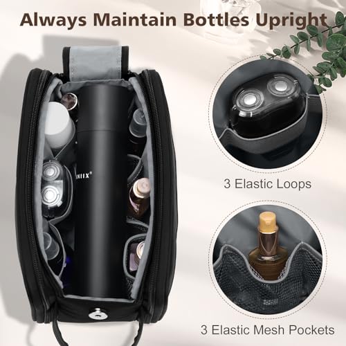 Wedama Toiletry Bag for Men, Medium Hanging Travel Toiletry Bag, Extra Electronic Organizer Bag Waterproof Shaving Bag for Toiletries with PU Handle for Travel Business Trips Swim Camping, Black - Image 4