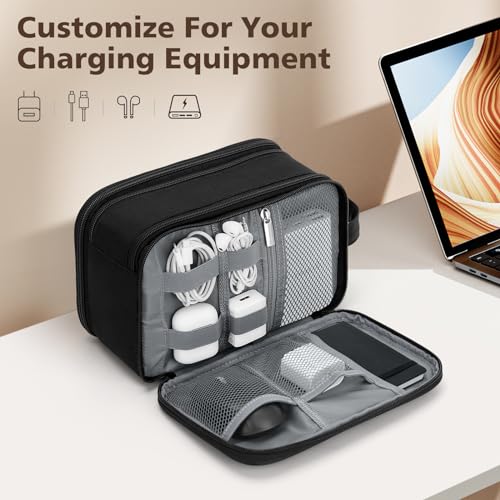 Wedama Toiletry Bag for Men, Medium Hanging Travel Toiletry Bag, Extra Electronic Organizer Bag Waterproof Shaving Bag for Toiletries with PU Handle for Travel Business Trips Swim Camping, Black - Image 2