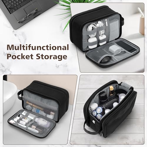Wedama Toiletry Bag for Men, Medium Hanging Travel Toiletry Bag, Extra Electronic Organizer Bag Waterproof Shaving Bag for Toiletries with PU Handle for Travel Business Trips Swim Camping, Black - Image 5
