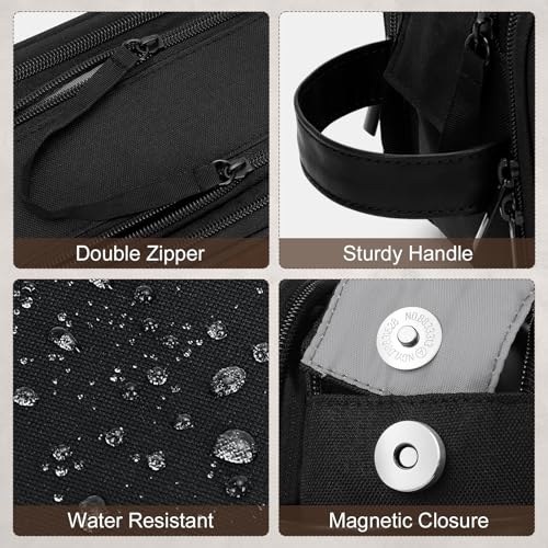 Wedama Toiletry Bag for Men, Medium Hanging Travel Toiletry Bag, Extra Electronic Organizer Bag Waterproof Shaving Bag for Toiletries with PU Handle for Travel Business Trips Swim Camping, Black - Image 3
