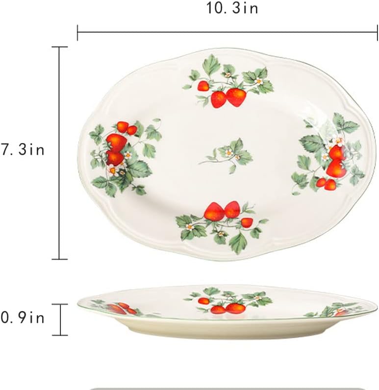 RockTrend Retro Strawberry Pattern Ceramic Dinnerware Set  Steak Salad Dessert Plates  Oval - Image 2