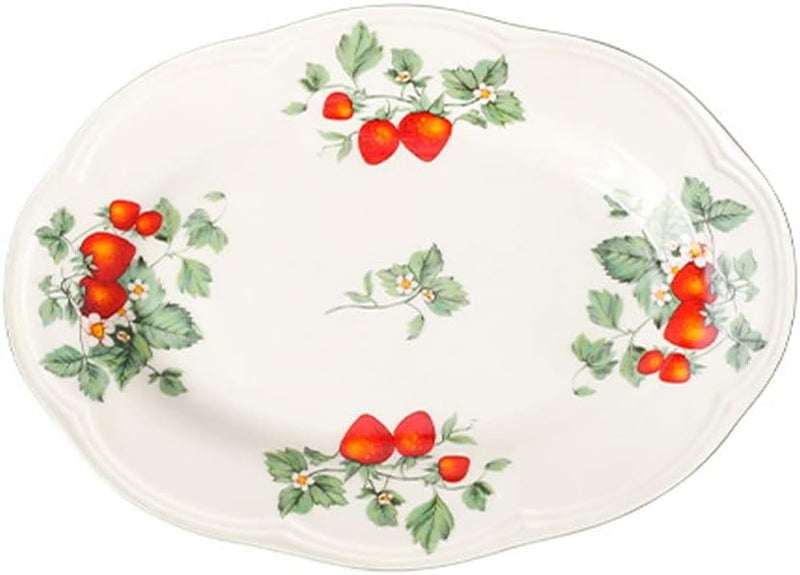 RockTrend Retro Strawberry Pattern Ceramic Dinnerware Set  Steak Salad Dessert Plates  Oval - Image 1