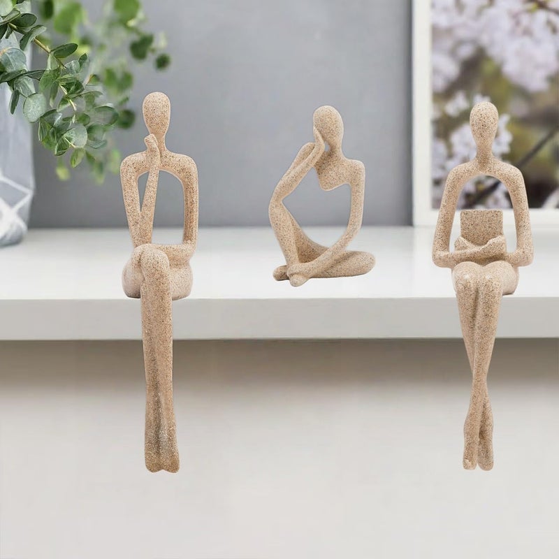 Prettidecor Gold Home Decor Thinker Statue Accents, Set of 3 Thinker Sculptures Office Decor Modern Abstract Resin Decoration on Shelf Table Desk for Living Room Office Bedroom (Small Sandstone) - Image 4