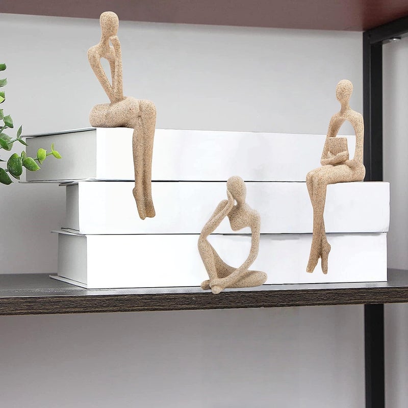 Prettidecor Gold Home Decor Thinker Statue Accents, Set of 3 Thinker Sculptures Office Decor Modern Abstract Resin Decoration on Shelf Table Desk for Living Room Office Bedroom (Small Sandstone) - Image 3