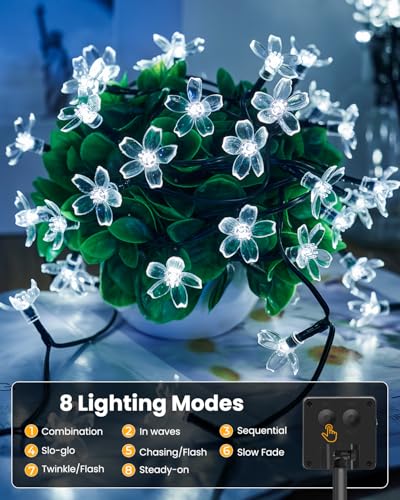 Brightown أضواء شجرة الزهور الشمسية LED 60 من برايتاون، أضواء خرافية مقاومة للماء للحديقة، الفناء، السياج، شجرة عيد الميلاد، حفلات الزفاف، ديكور الحفلات، أبيض نقي - Image 4