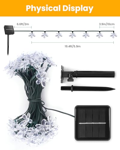 Brightown أضواء شجرة الزهور الشمسية LED 60 من برايتاون، أضواء خرافية مقاومة للماء للحديقة، الفناء، السياج، شجرة عيد الميلاد، حفلات الزفاف، ديكور الحفلات، أبيض نقي - Image 3