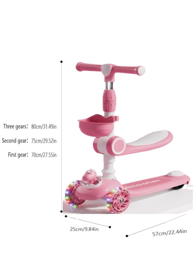 PENG GENERAL 3 Wheel Scooter for Kids Foldable Unbreakable with Music and Lights, Adjustable Heighm Pink Plus  - Image 2