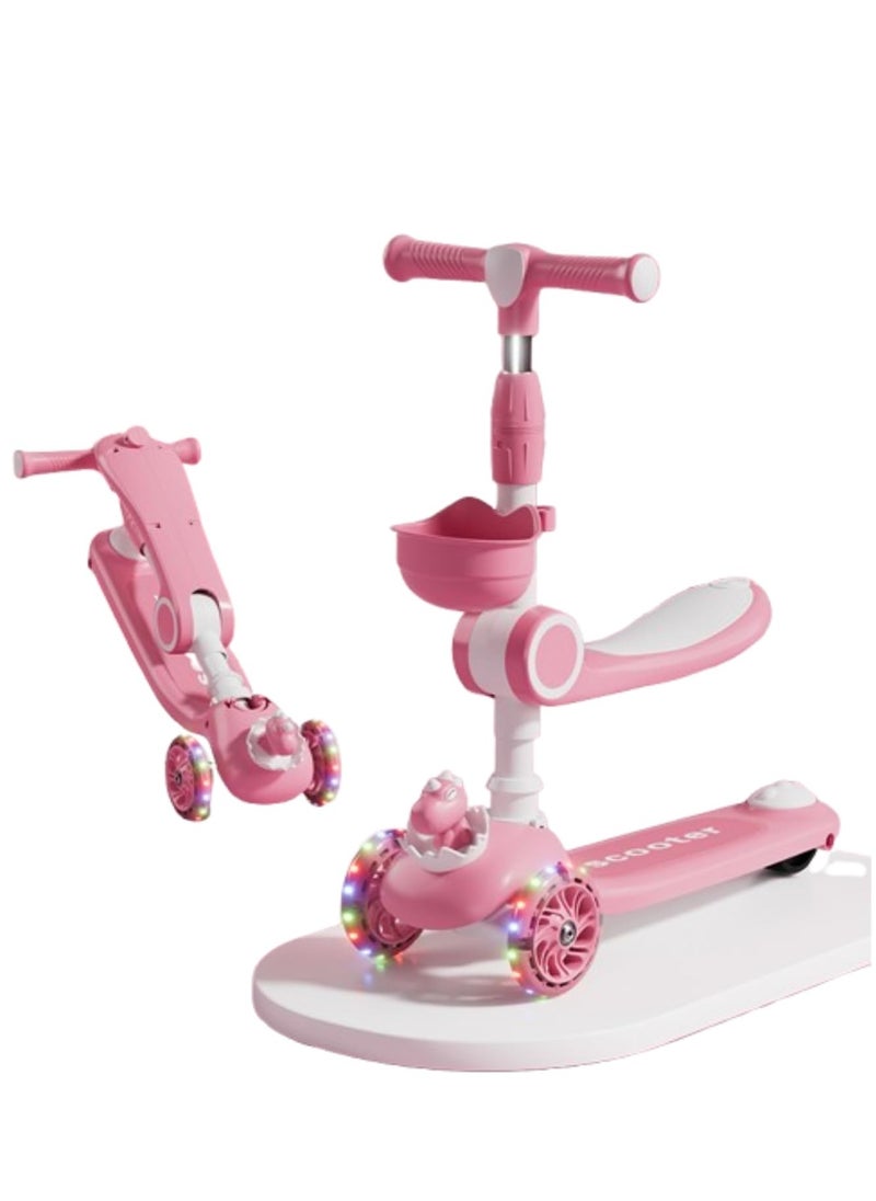 PENG GENERAL 3 Wheel Scooter for Kids Foldable Unbreakable with Music and Lights, Adjustable Heighm Pink Plus  - Image 1