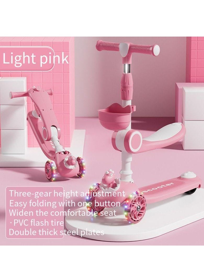 PENG GENERAL 3 Wheel Scooter for Kids Foldable Unbreakable with Music and Lights, Adjustable Heighm Pink Plus  - Image 4