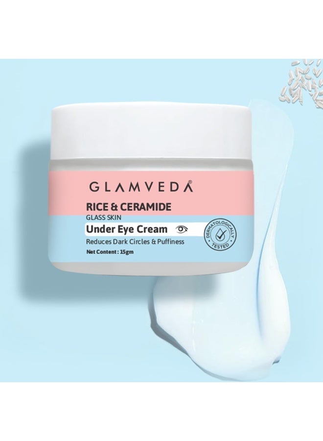Glamveda Korean Rice & Ceramide Under Eye Cream | Reduces Dark Circles, Puffiness, Wrinkles & Fine Lines | Eye Cream for Dry & Sensitive Skin | For Men & Women 15gm - Image 1