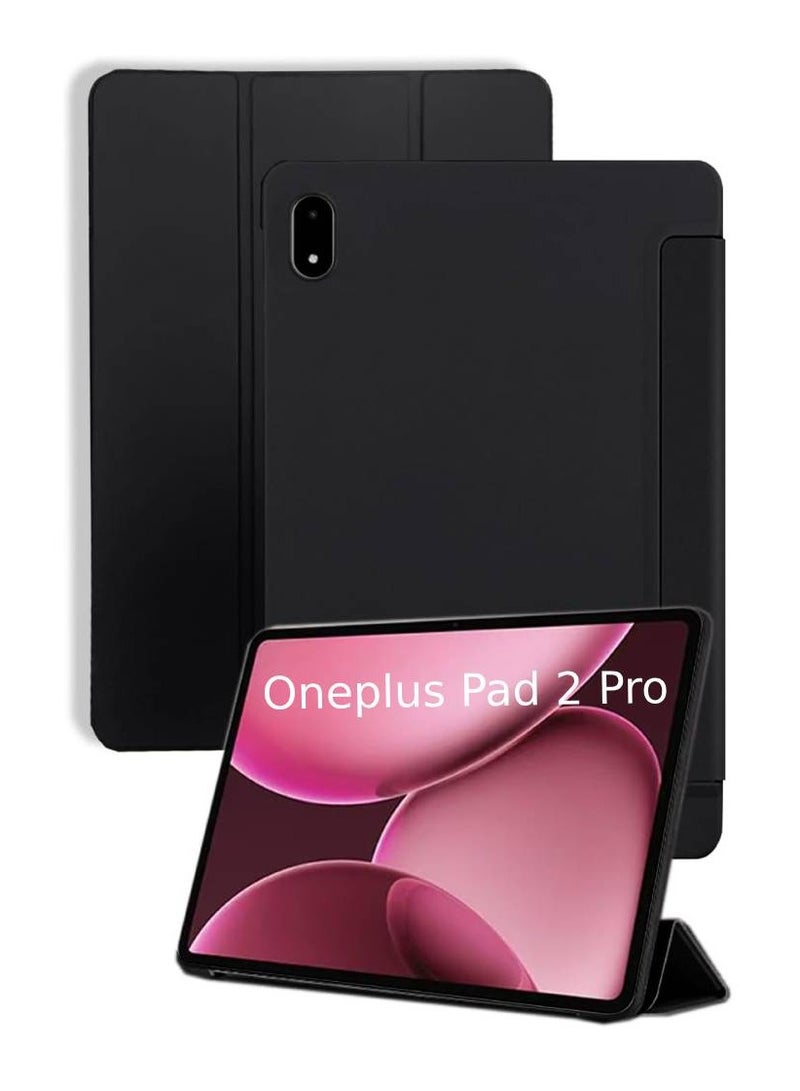 GENNEXT Smart Case For OnePlus Pad 2 Pro Folio Tri-fold Leather Magnetic Stand Smart Case Cover - Black - Image 1