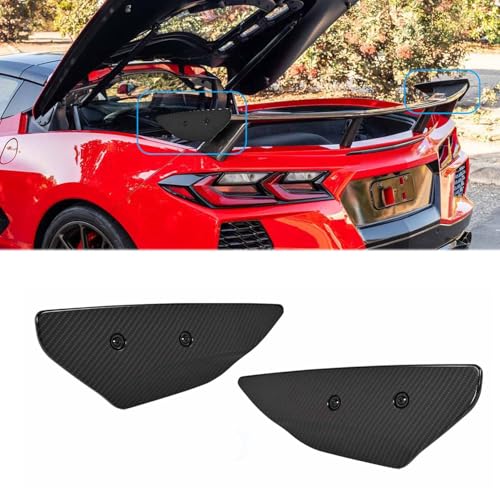BILLFARO 2Pcs Rear Wing Spoiler Side Winglets,Carbon Fiber Pattern Rear Trunk Lid Wing Spoiler Add-On Wicker Extension Replacement for Corvette C8 Stingray Z51 2020+ - Image 1