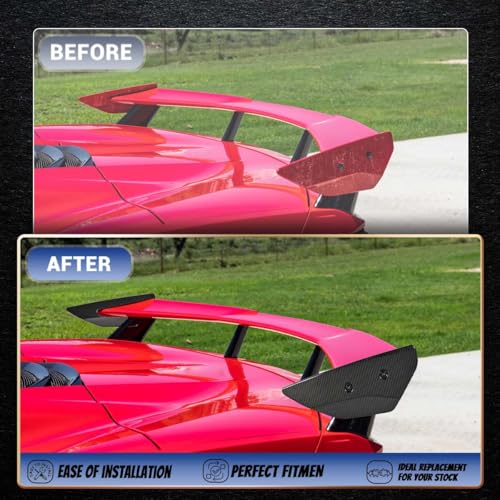 BILLFARO 2Pcs Rear Wing Spoiler Side Winglets,Carbon Fiber Pattern Rear Trunk Lid Wing Spoiler Add-On Wicker Extension Replacement for Corvette C8 Stingray Z51 2020+ - Image 3