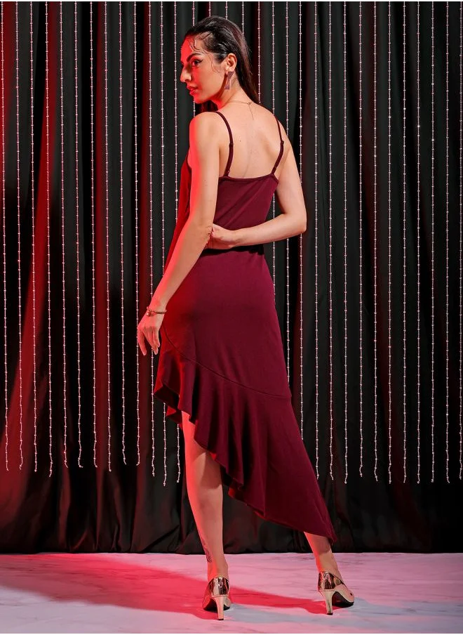 Freehand Women Fitted Party Wear Textured Ruffle Dress