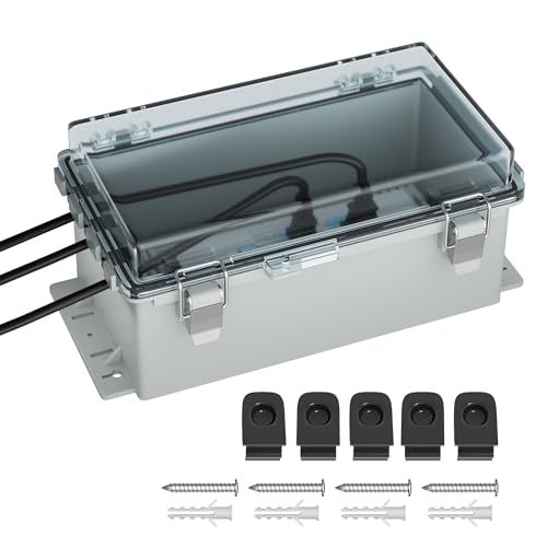 Joinfworld 9x5x4.3 Outdoor Extension Cord Cover for Outside Waterproof Outdoor Electrical Box Outlet Plug Cover Cord Protector Plastic Connection Box for Power Strip Lights Pump Controllers - Image 1