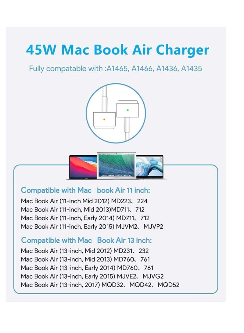 Captaintech Mac Book Air Charger Replacement AC 45W T-tip Connector Power Adapte,Laptop Charger Compatible with MacBook Air 11 inch and 13 inch Retina After Mid 2012 - Image 2