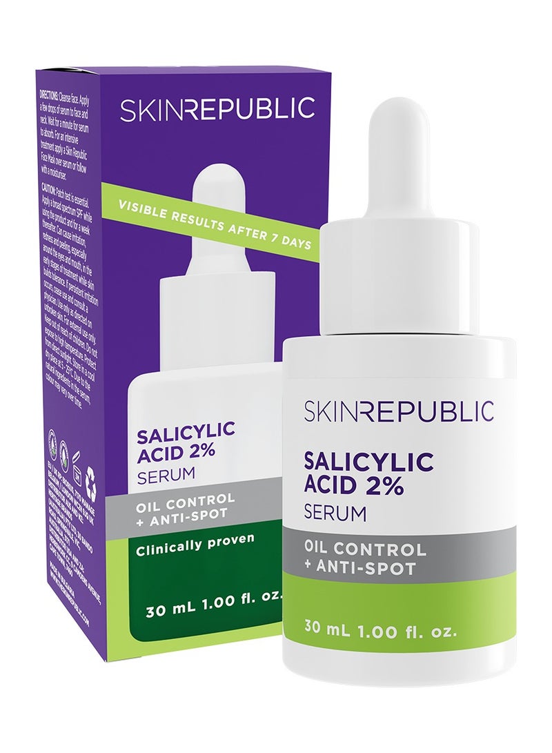 SKIN REPUBLIC Salicylic Acid 2% Oil-Control Face Serum, 30ml – Reduces Pimples, Blemishes, Dark Spots & Redness, Minimizes Pores, Controls Oil Production, Prevents Breakouts for Clear & Healthy Skin  - Image 1