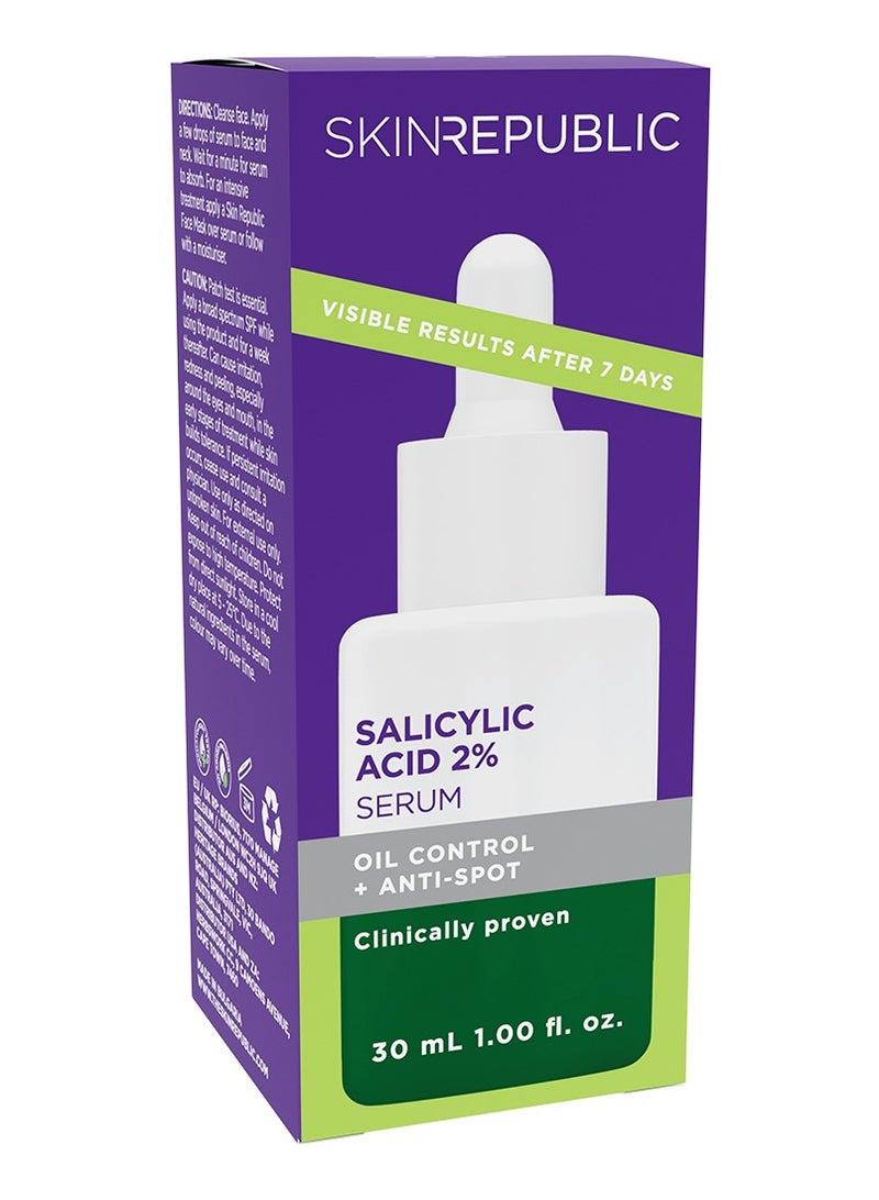 SKIN REPUBLIC Salicylic Acid 2% Oil-Control Face Serum, 30ml – Reduces Pimples, Blemishes, Dark Spots & Redness, Minimizes Pores, Controls Oil Production, Prevents Breakouts for Clear & Healthy Skin  - Image 2