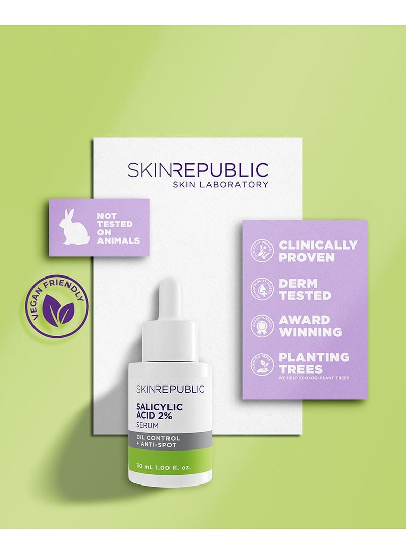 SKIN REPUBLIC Salicylic Acid 2% Oil-Control Face Serum, 30ml – Reduces Pimples, Blemishes, Dark Spots & Redness, Minimizes Pores, Controls Oil Production, Prevents Breakouts for Clear & Healthy Skin  - Image 4