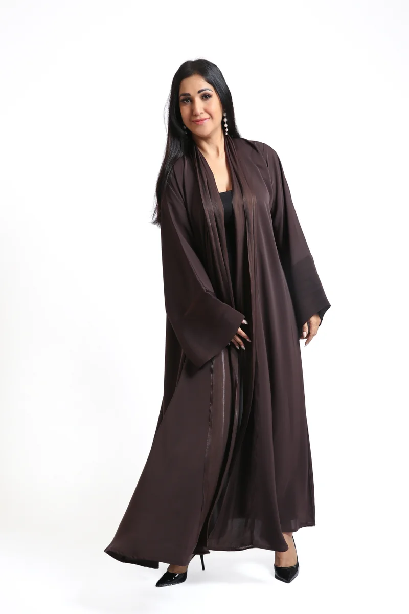 Nikias Black Nida Abaya with Rose Fabric Front Panel and Sleeves