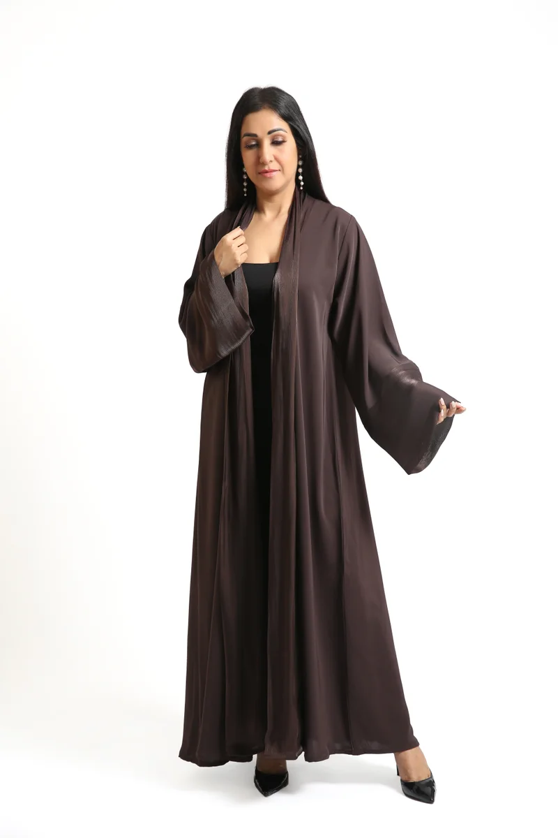 Nikias Black Nida Abaya with Rose Fabric Front Panel and Sleeves