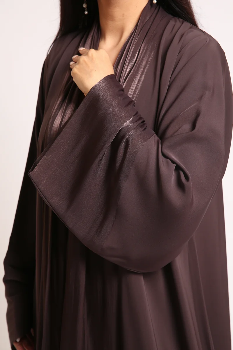 Nikias Black Nida Abaya with Rose Fabric Front Panel and Sleeves
