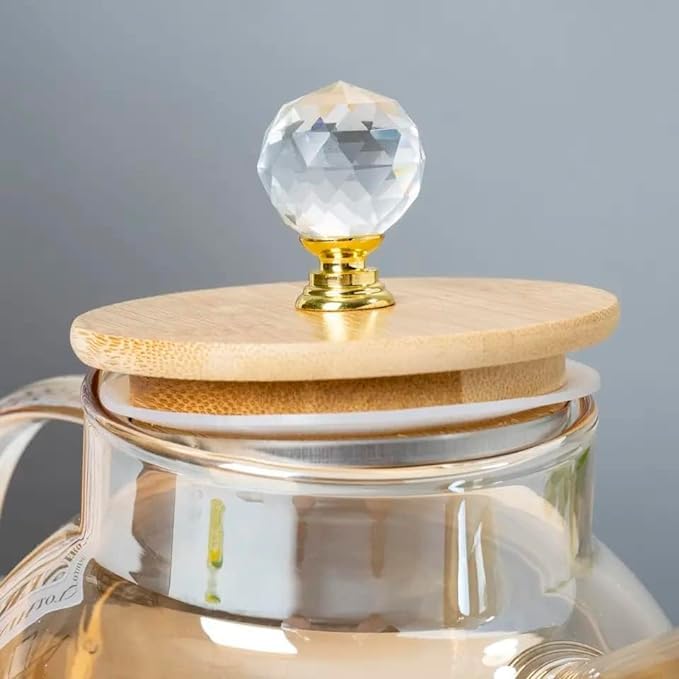bellemax 1000ML Glass Kettle Teapot with Removable Infuser & Wooden Lid & Handle, Glass Tea Kettle Stovetop Safe, Great for Loose Leaf Tea, Blooming Tea, Tea Bags & Fruit Infused Water 1 Litre (BW-06) - Image 2