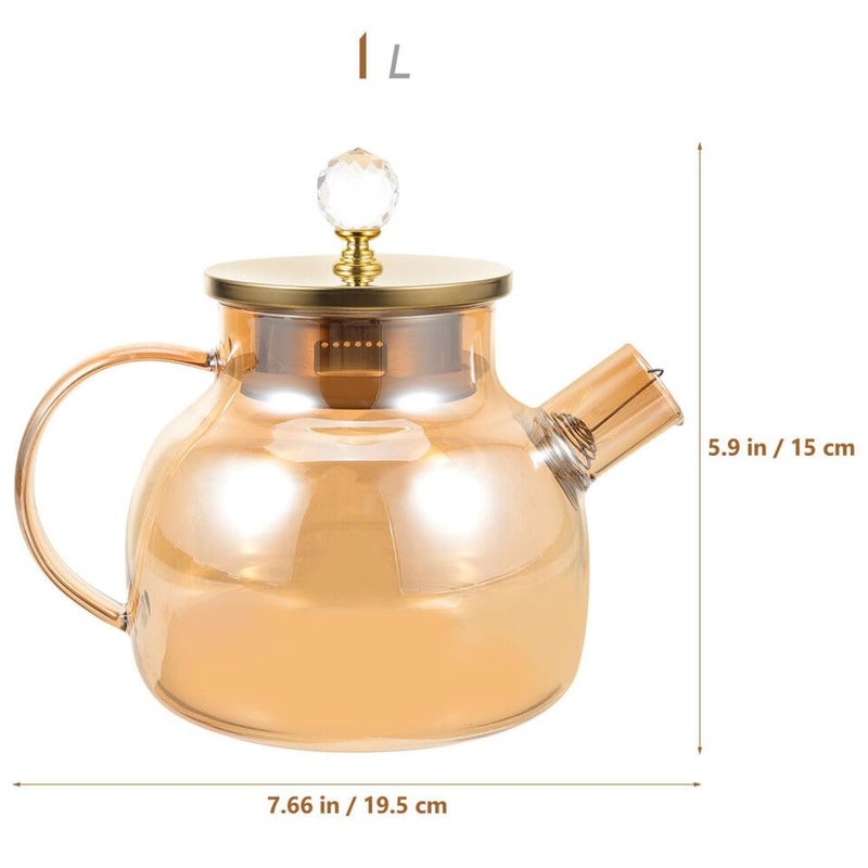 bellemax 1000ML Glass Kettle Teapot with Removable Infuser & Wooden Lid & Handle, Glass Tea Kettle Stovetop Safe, Great for Loose Leaf Tea, Blooming Tea, Tea Bags & Fruit Infused Water 1 Litre (BW-06) - Image 4