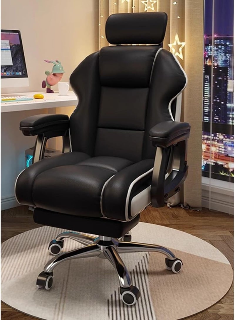 Jorunb Executive Computer Chair Home Office Desk Chair, Ergonomic Adjustable Height & Angle PU Leather Chairs, for Long Time Office Chair with Footrest(Black) - Image 1