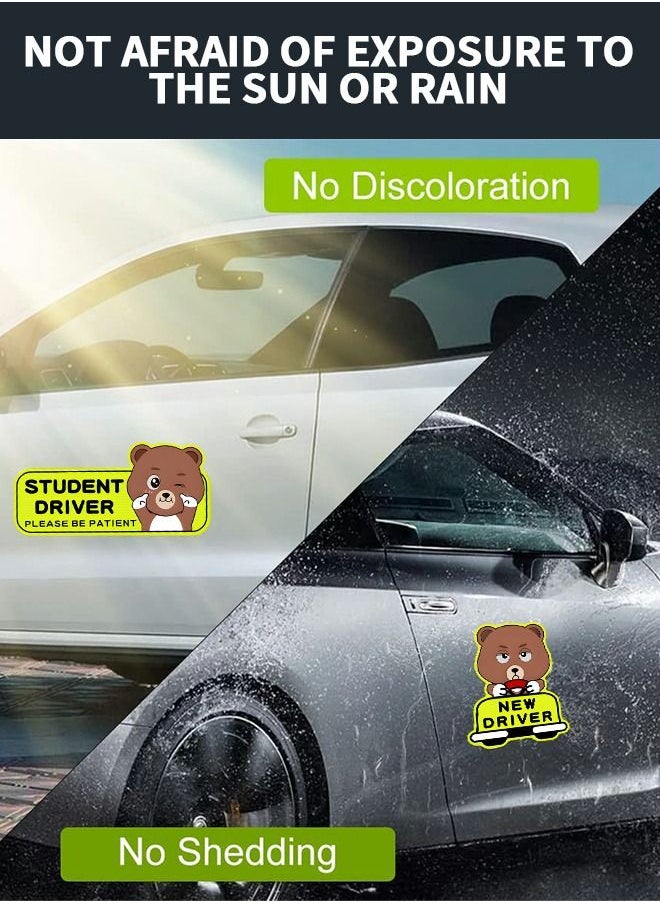 GROIC - 3 Pcs Reflective New Driver Stickers for Car, Student Driver Car Magnet, New Driver Stickers Signs Please Be Patient Safety Signs Cute Bear Style - Image 1