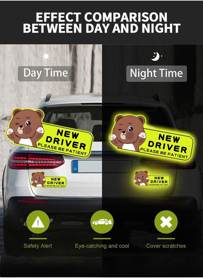 GROIC - 3 Pcs Reflective New Driver Stickers for Car, Student Driver Car Magnet, New Driver Stickers Signs Please Be Patient Safety Signs Cute Bear Style - Image 1