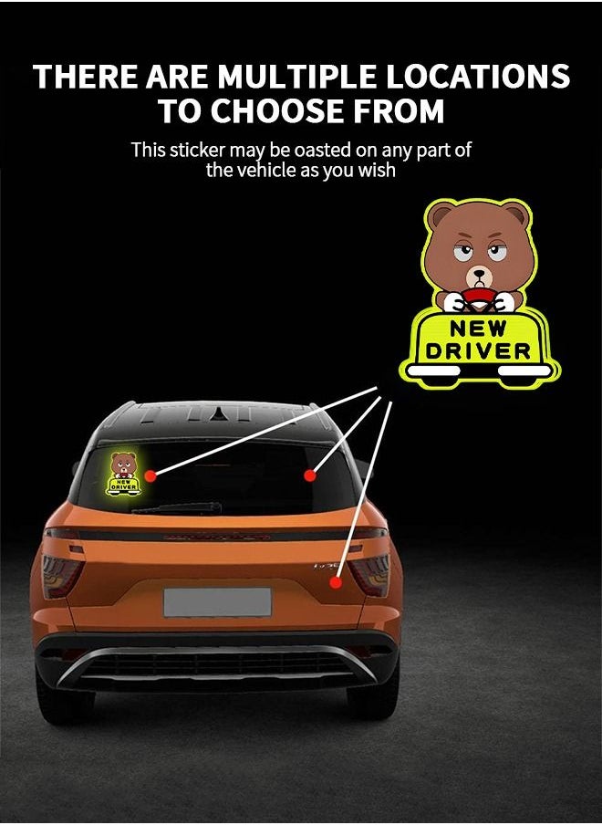 GROIC - 3 Pcs Reflective New Driver Stickers for Car, Student Driver Car Magnet, New Driver Stickers Signs Please Be Patient Safety Signs Cute Bear Style - Image 1