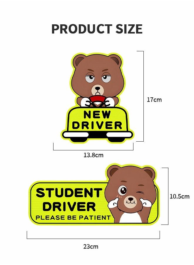 GROIC - 3 Pcs Reflective New Driver Stickers for Car, Student Driver Car Magnet, New Driver Stickers Signs Please Be Patient Safety Signs Cute Bear Style - Image 1