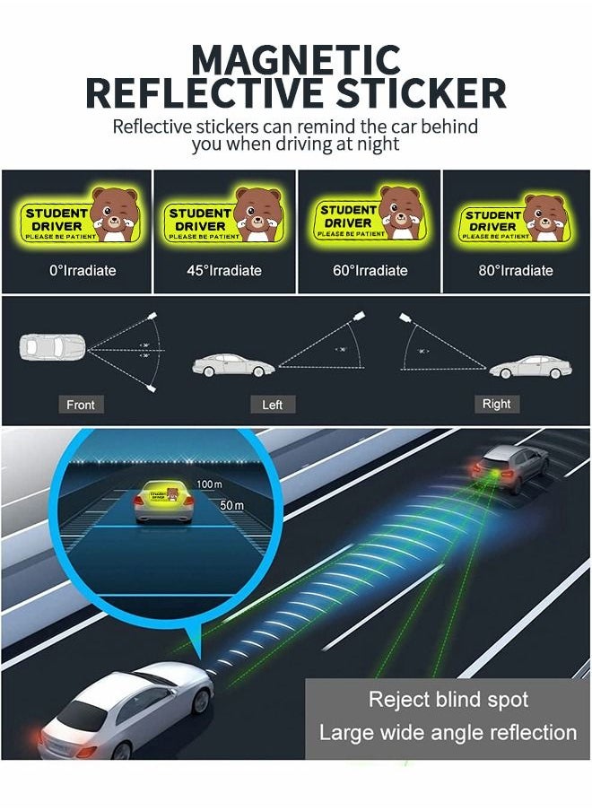 GROIC - 3 Pcs Reflective New Driver Stickers for Car, Student Driver Car Magnet, New Driver Stickers Signs Please Be Patient Safety Signs Cute Bear Style - Image 1
