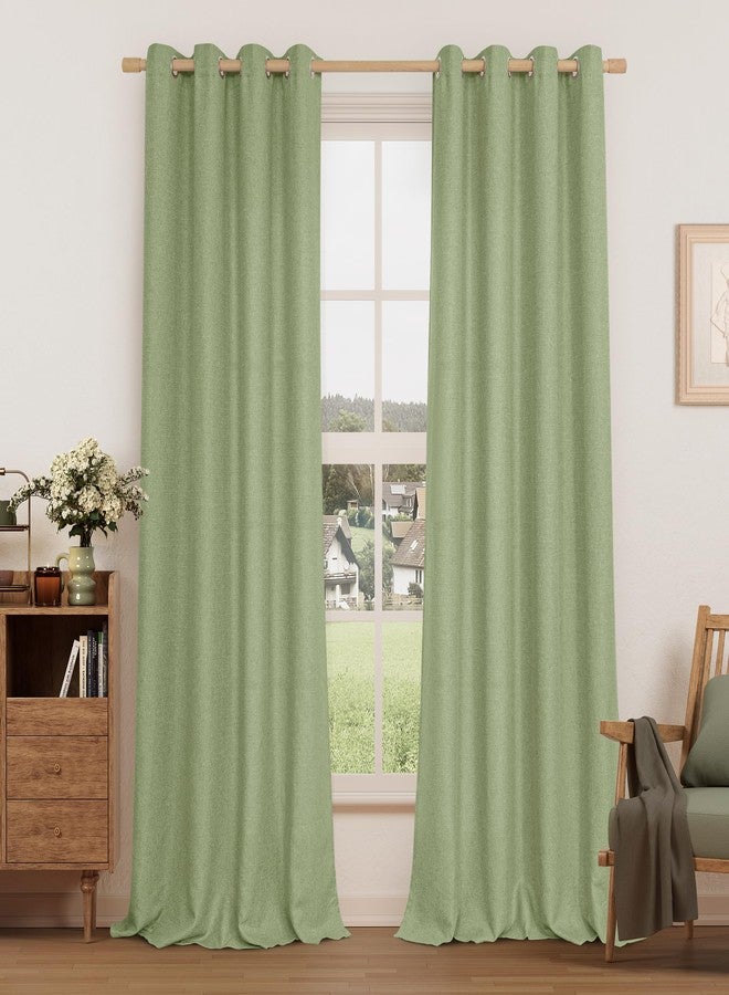 LAMIT Sage Green Linen Curtains for Living Room 84 inch Length 2 Panels, Spring Room Decor Linen Textured Light Filtering Curtains with Grommet for Bedroom/Farmhouse, Set of 2 Panels, W52 x L84