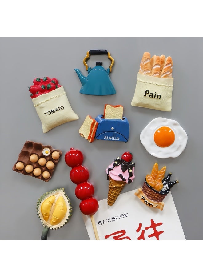Lee Yon 10 Pcs Fridge Magnets Set, 3D Resin Magnet Refrigerator Stickers, Lovely Creative Food Shaped Magnets Home Refrigerator Stickers, Multicolour - Image 5