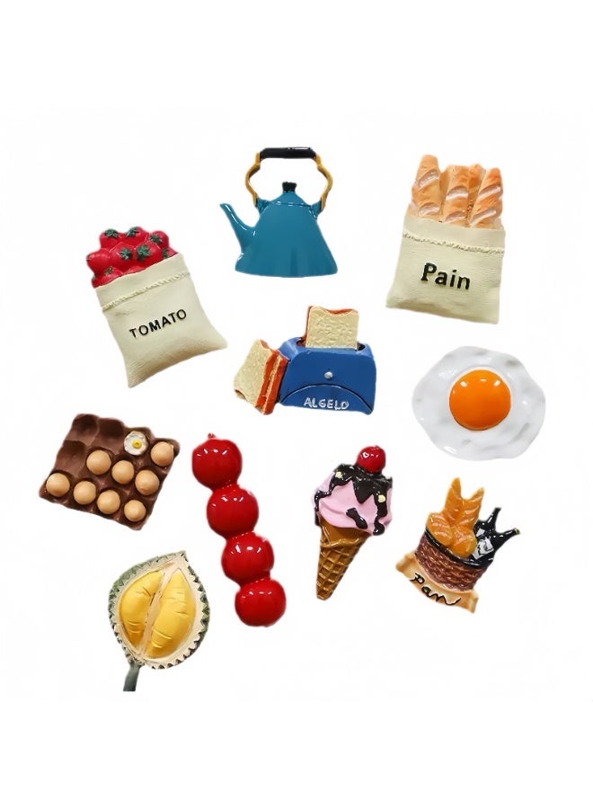 Lee Yon 10 Pcs Fridge Magnets Set, 3D Resin Magnet Refrigerator Stickers, Lovely Creative Food Shaped Magnets Home Refrigerator Stickers, Multicolour - Image 1
