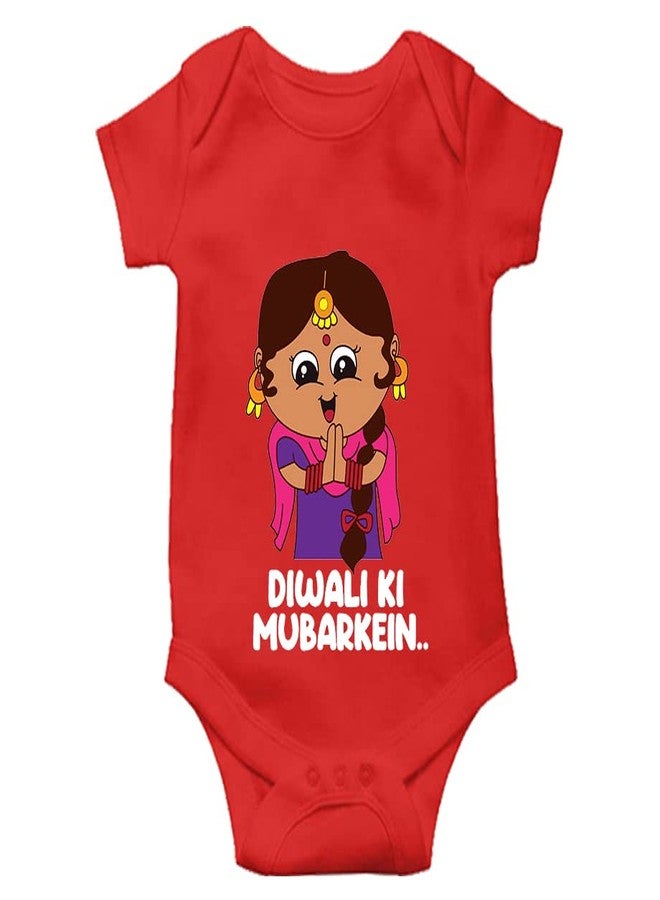 Mott2 Diwali Special Unisex Baby Romper - Diwali Ki Mubarkein (0-3 Months Red) - Image 1