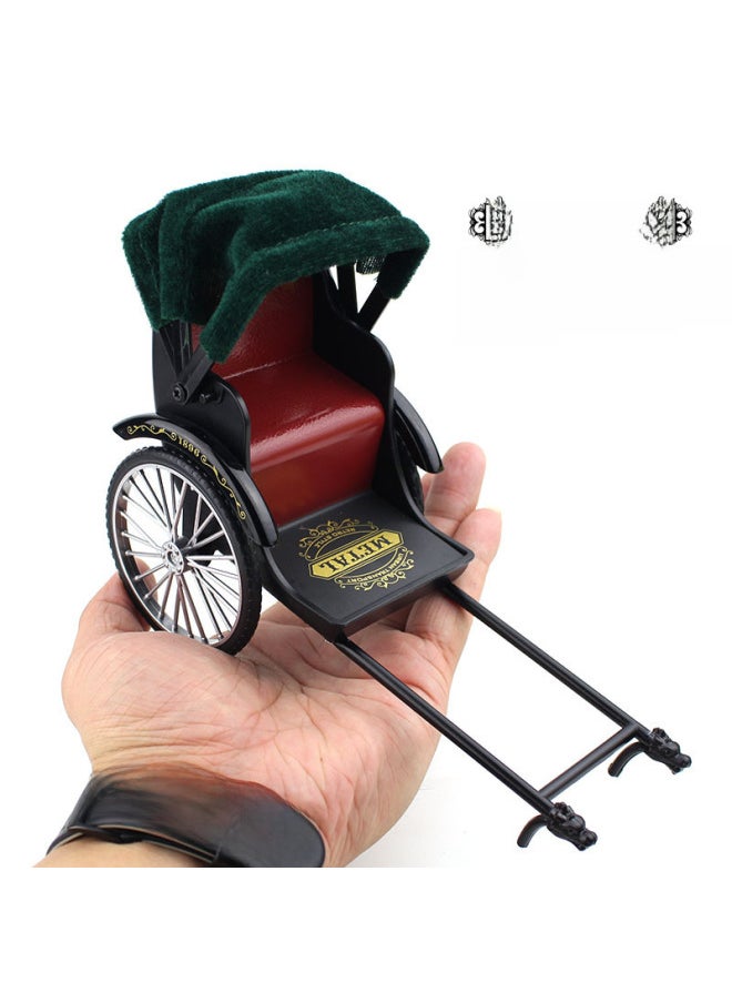 Simulation Rickshaw Model Alloy Old Shanghai Cart Vintage Vintage Ornaments Office Desk Nostalgic Decoration Gifts-Color:Retro Yellow Canopy-Green Seat Model  - Image 5