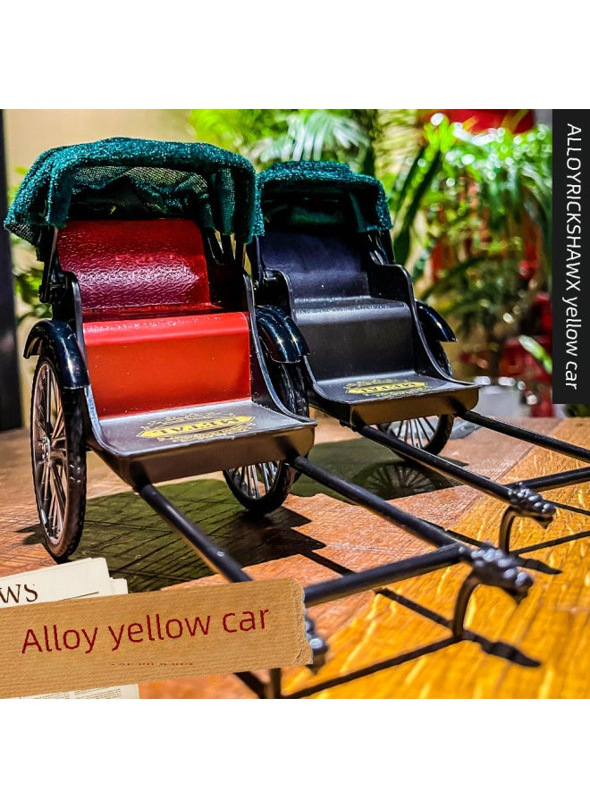 Simulation Rickshaw Model Alloy Old Shanghai Cart Vintage Vintage Ornaments Office Desk Nostalgic Decoration Gifts-Color:Retro Yellow Canopy-Green Seat Model  - Image 3