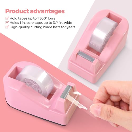SKYDUE Pink Desk Accessories 10Pcs, Rotating Pen Holder for Desk, Stapler, Staple Remover, Tape Dispenser,2pcs Tape Refills, Binder Paper Clips Kit, Scissor,Pink Office School Supplies - Image 5