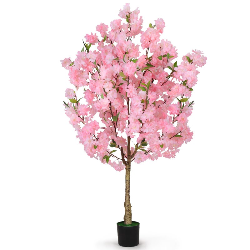OUSHENG Artificial Cherry Blossom Tree, Fake Plants Indoor Decor, Faux Pink Sakura Flowers for Living Room Home House Entryway Bedroom Office Inside Decorations, 4FT - Image 1