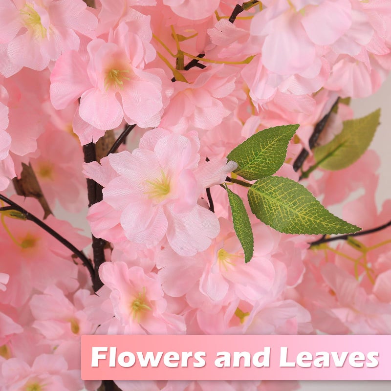 OUSHENG Artificial Cherry Blossom Tree, Fake Plants Indoor Decor, Faux Pink Sakura Flowers for Living Room Home House Entryway Bedroom Office Inside Decorations, 4FT - Image 3