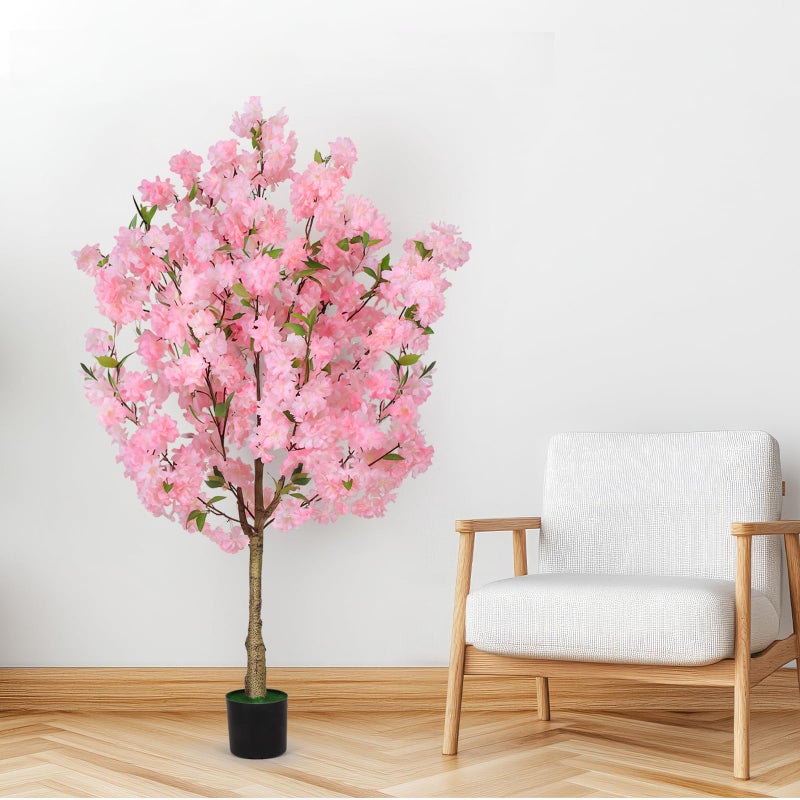 OUSHENG Artificial Cherry Blossom Tree, Fake Plants Indoor Decor, Faux Pink Sakura Flowers for Living Room Home House Entryway Bedroom Office Inside Decorations, 4FT - Image 2
