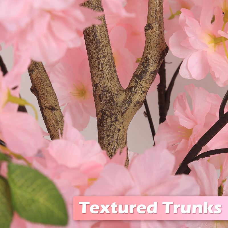 OUSHENG Artificial Cherry Blossom Tree, Fake Plants Indoor Decor, Faux Pink Sakura Flowers for Living Room Home House Entryway Bedroom Office Inside Decorations, 4FT - Image 5