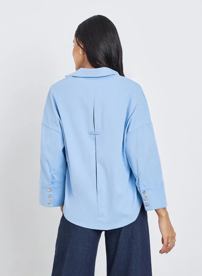 Styli Styli Solid Flared Sleeve Buttoned Short