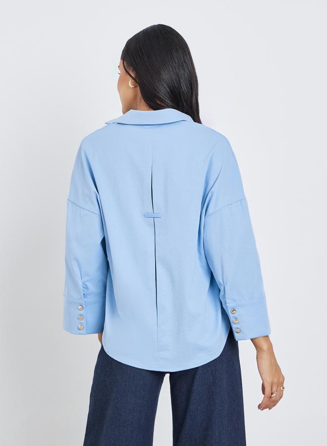 Styli Solid Flared Sleeve Buttoned Short - Image 5