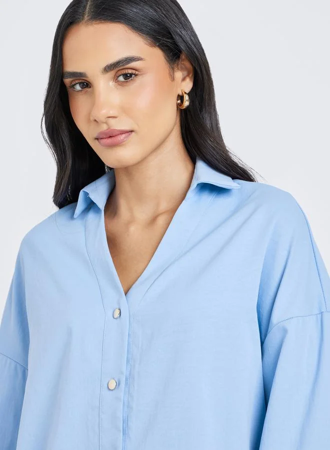 Styli Styli Solid Flared Sleeve Buttoned Short